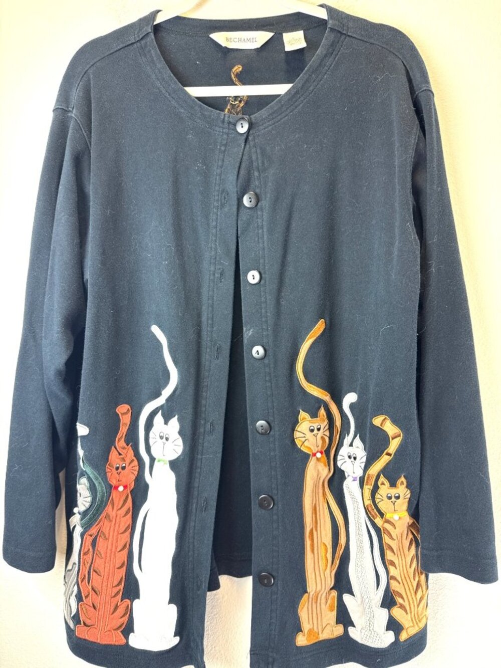 BECHAMEL Vintage Cat Holiday Christmas Cardigan Sweater Buttons Woman’s Size L